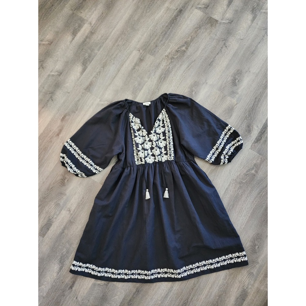 Sundance Womens Boho Embroidered Peasant Midi Dress L Black Floral Josephena - Picture 4 of 14